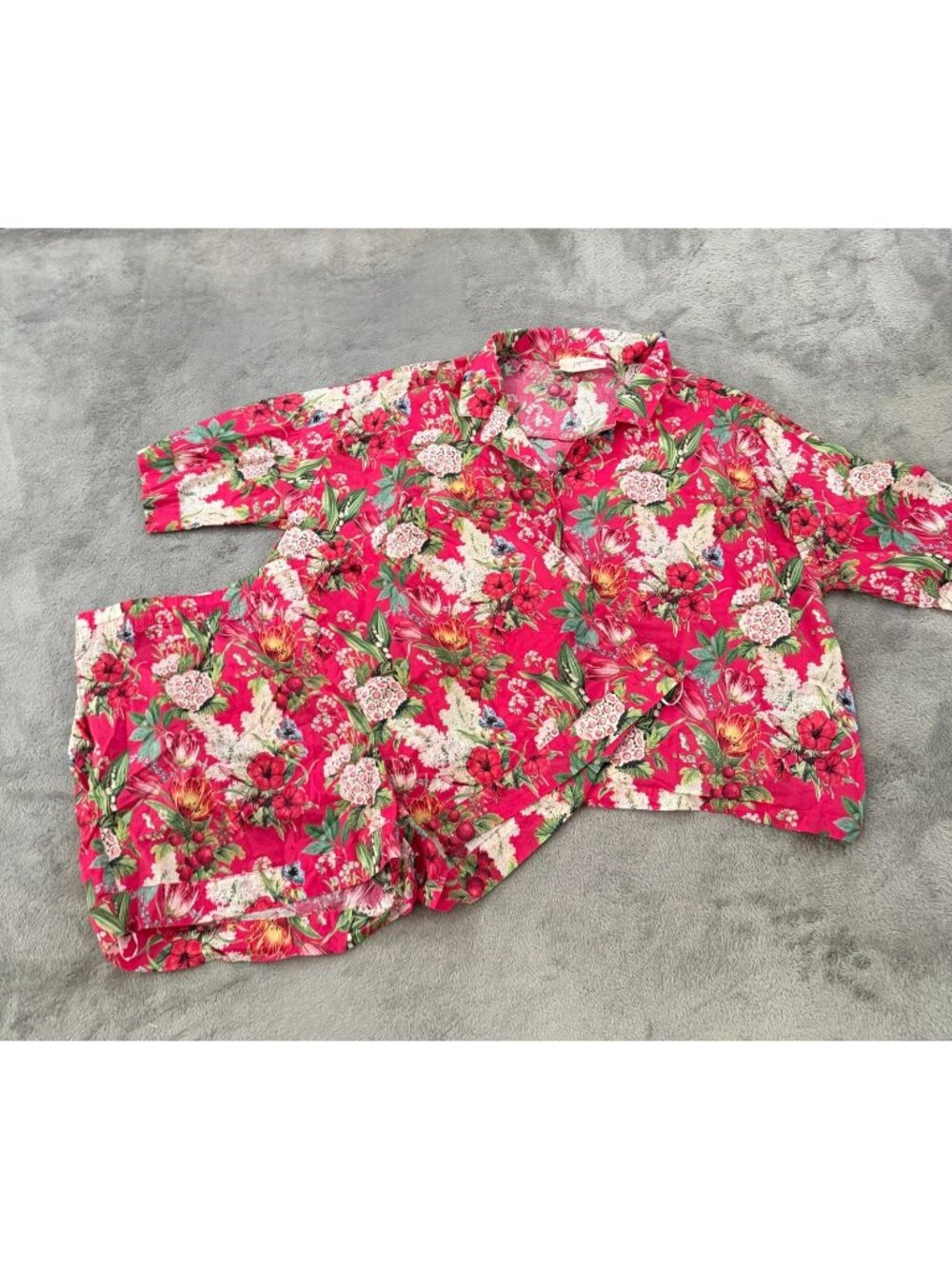 Papinelle Floral Pajamas Set Shorts Short Sleeve Shirt XXL 100% Cotton
